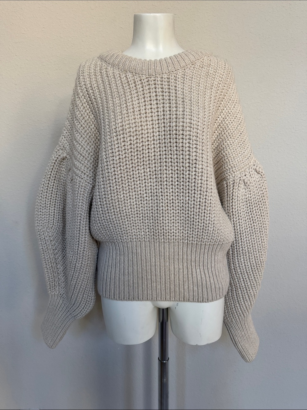 Zara Cream Balloon Sleeve Chunky Cable Knit Sweater NWOT